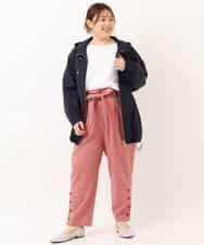 OLLEM11090 eur3(エウルキューブ) 【大きいサイズ】サイドボタン麻混テーパードパンツ ピンク