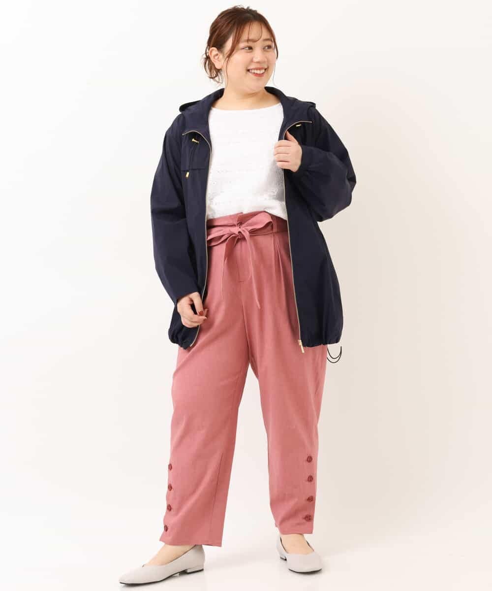 OLLEM11090 eur3(エウルキューブ) 【大きいサイズ】サイドボタン麻混テーパードパンツ ピンク