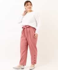 OLLEM11090 eur3(エウルキューブ) 【大きいサイズ】サイドボタン麻混テーパードパンツ ピンク