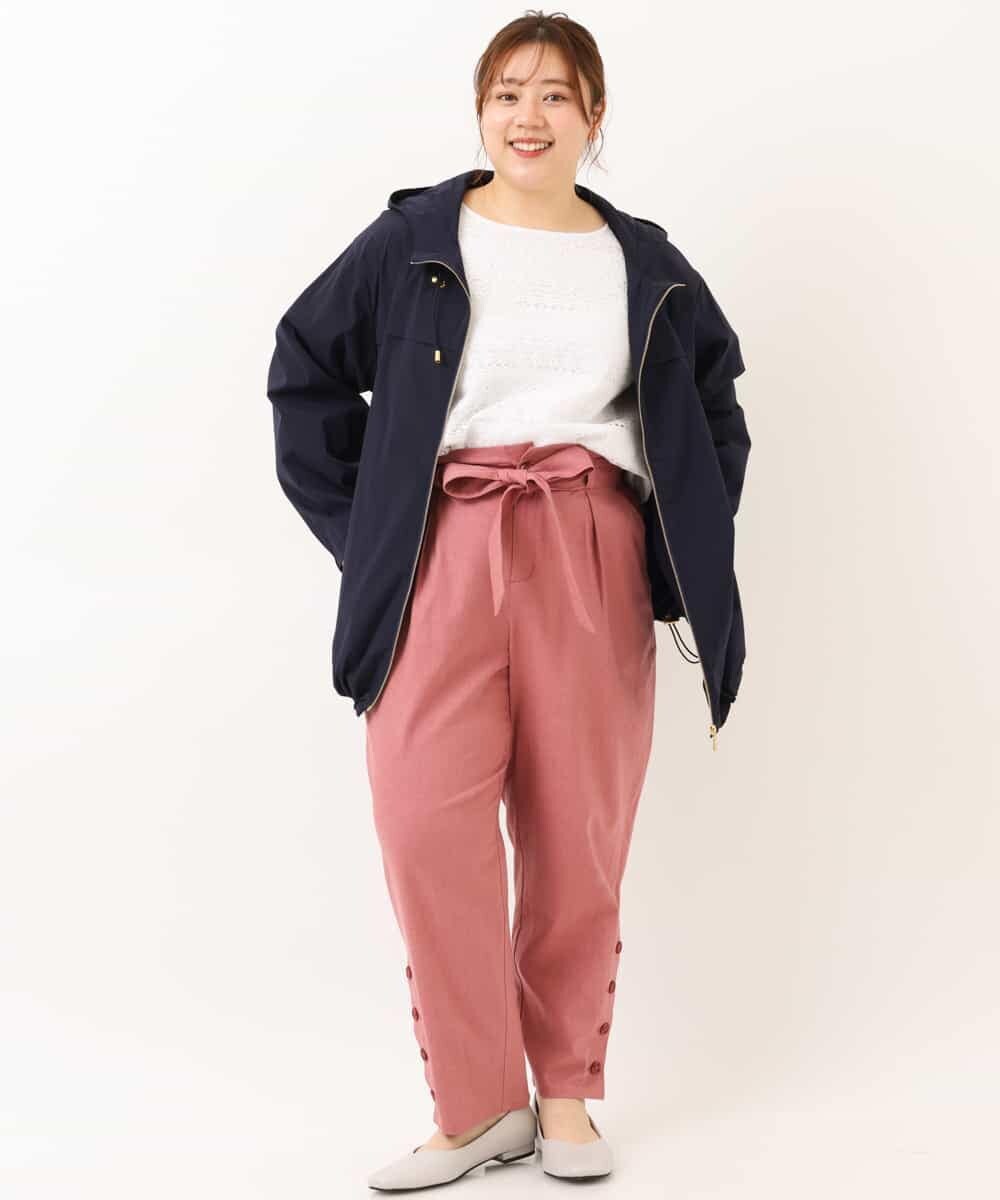 OLLEM11090 eur3(エウルキューブ) 【大きいサイズ】サイドボタン麻混テーパードパンツ ピンク