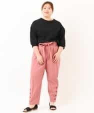 OLLEM11090 eur3(エウルキューブ) 【大きいサイズ】サイドボタン麻混テーパードパンツ ピンク
