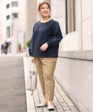 OLLEM11090 eur3(エウルキューブ) 【大きいサイズ】サイドボタン麻混テーパードパンツ ベージュ