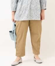 OLLEM11090 eur3(エウルキューブ) 【大きいサイズ】サイドボタン麻混テーパードパンツ ベージュ
