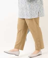 OLLEM11090 eur3(エウルキューブ) 【大きいサイズ】サイドボタン麻混テーパードパンツ ベージュ