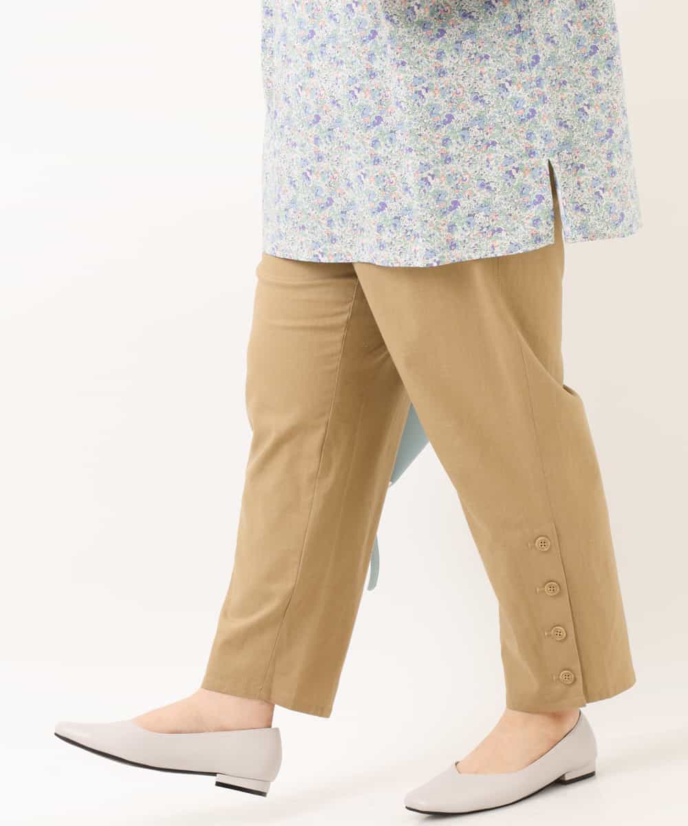 OLLEM11090 eur3(エウルキューブ) 【大きいサイズ】サイドボタン麻混テーパードパンツ ベージュ