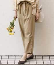 OLLEM11090 eur3(エウルキューブ) 【大きいサイズ】サイドボタン麻混テーパードパンツ ベージュ
