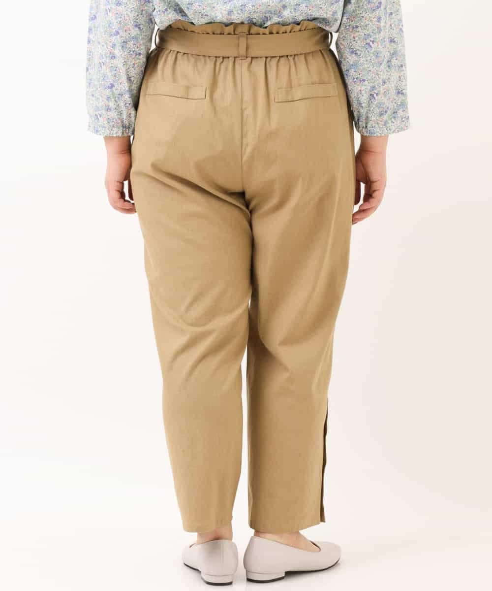 OLLEM11090 eur3(エウルキューブ) 【大きいサイズ】サイドボタン麻混テーパードパンツ ベージュ
