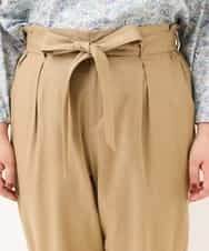 OLLEM11090 eur3(エウルキューブ) 【大きいサイズ】サイドボタン麻混テーパードパンツ ベージュ