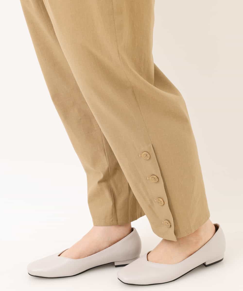 OLLEM11090 eur3(エウルキューブ) 【大きいサイズ】サイドボタン麻混テーパードパンツ ベージュ