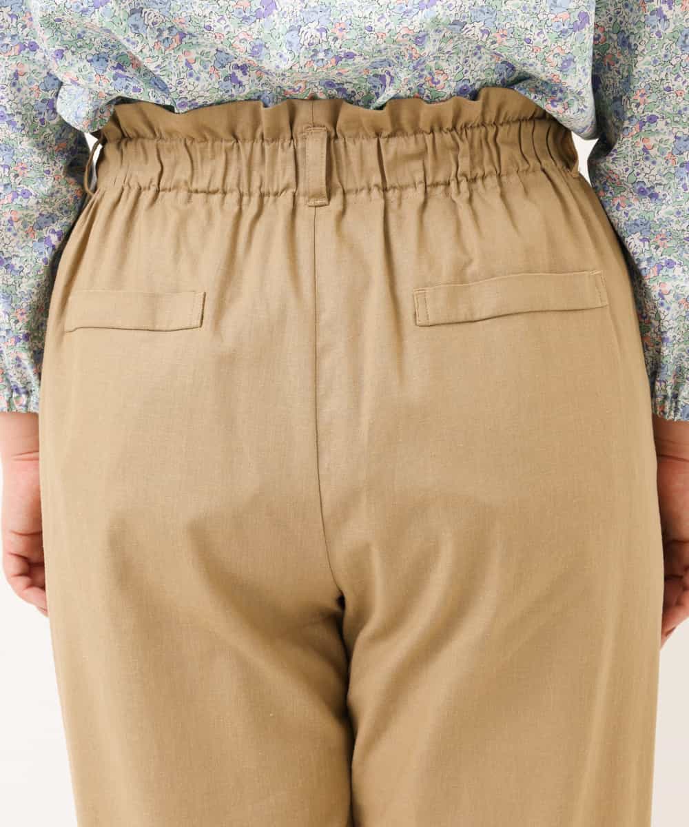 OLLEM11090 eur3(エウルキューブ) 【大きいサイズ】サイドボタン麻混テーパードパンツ ベージュ