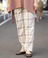 OLLEM15090 eur3(エウルキューブ) 【大きいサイズ】ゆるストレートチェック柄パンツ ベージュ