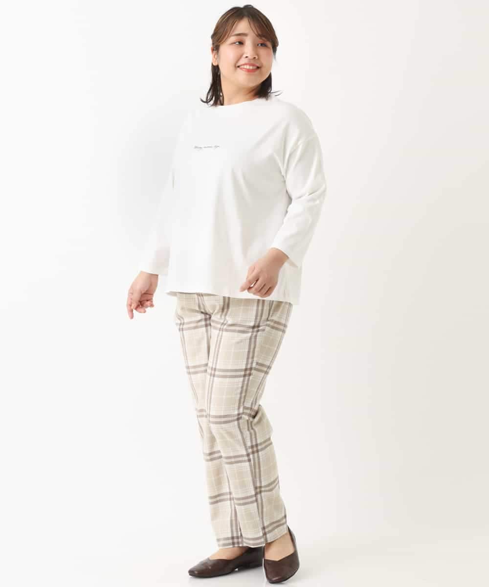 OLLEM15090 eur3(エウルキューブ) 【大きいサイズ】ゆるストレートチェック柄パンツ ベージュ