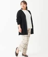 OLLEM15090 eur3(エウルキューブ) 【大きいサイズ】ゆるストレートチェック柄パンツ ベージュ