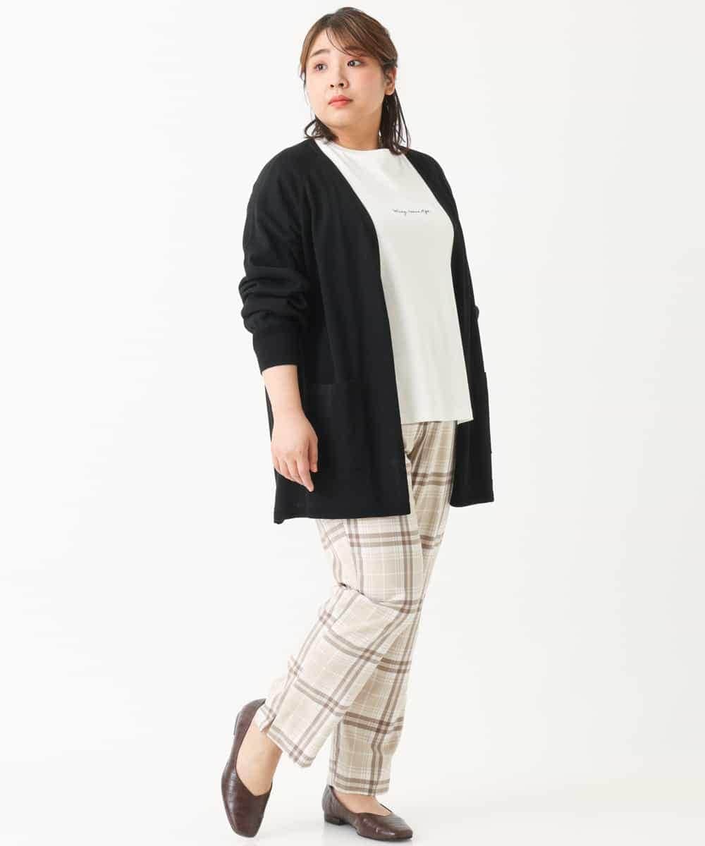 OLLEM15090 eur3(エウルキューブ) 【大きいサイズ】ゆるストレートチェック柄パンツ ベージュ