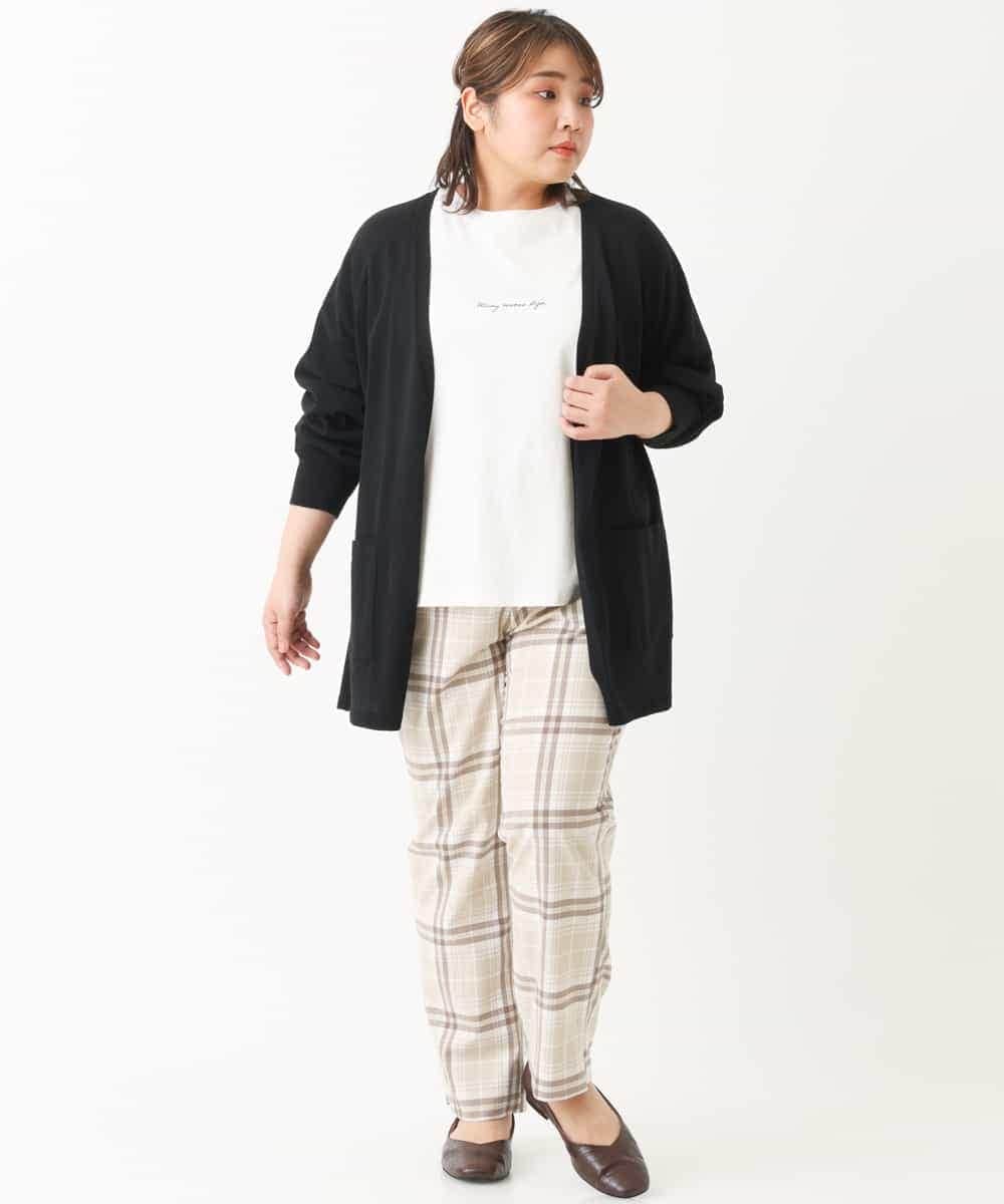 OLLEM15090 eur3(エウルキューブ) 【大きいサイズ】ゆるストレートチェック柄パンツ ベージュ