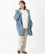 OLLEM15090 eur3(エウルキューブ) 【大きいサイズ】ゆるストレートチェック柄パンツ ベージュ