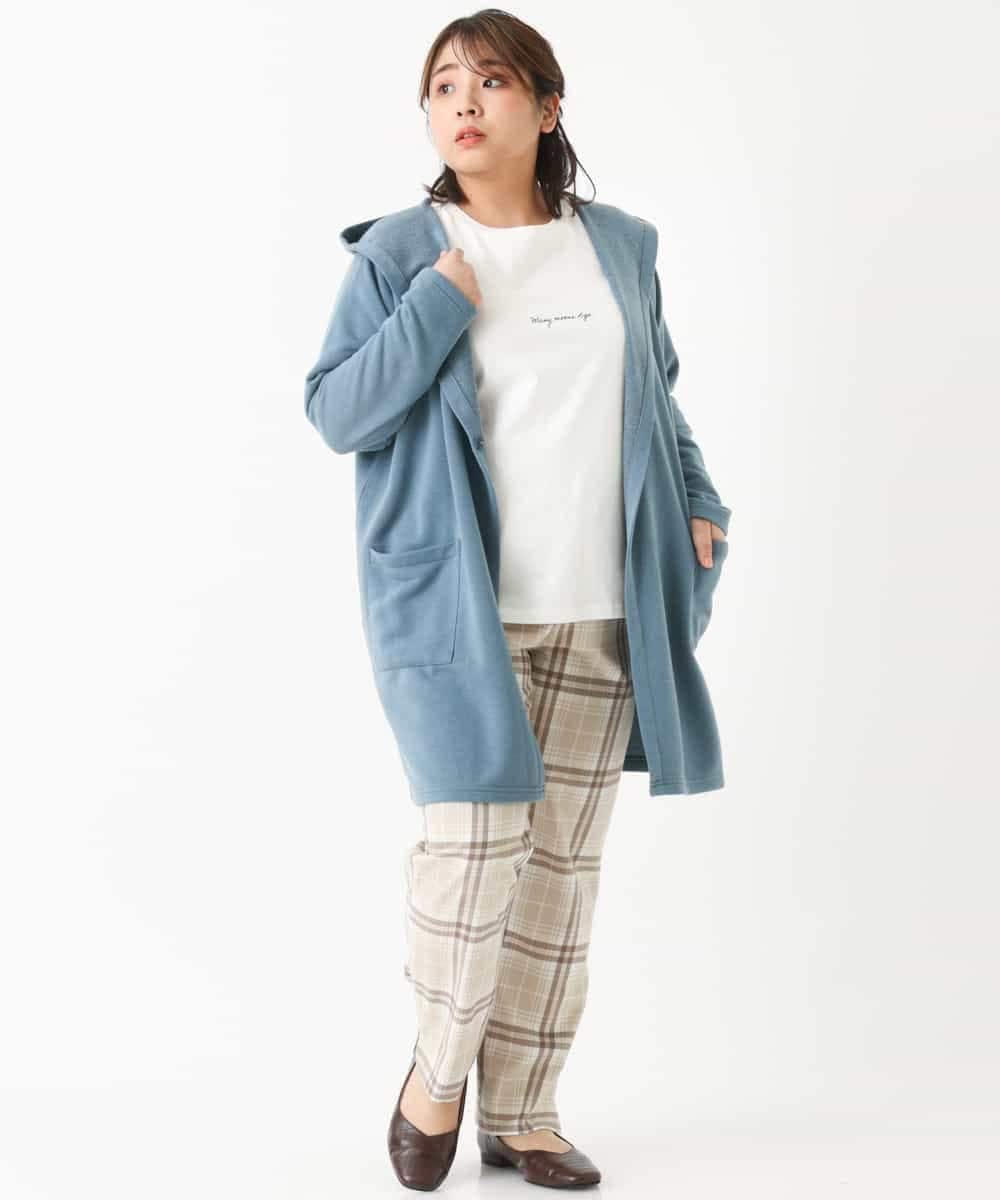 OLLEM15090 eur3(エウルキューブ) 【大きいサイズ】ゆるストレートチェック柄パンツ ベージュ