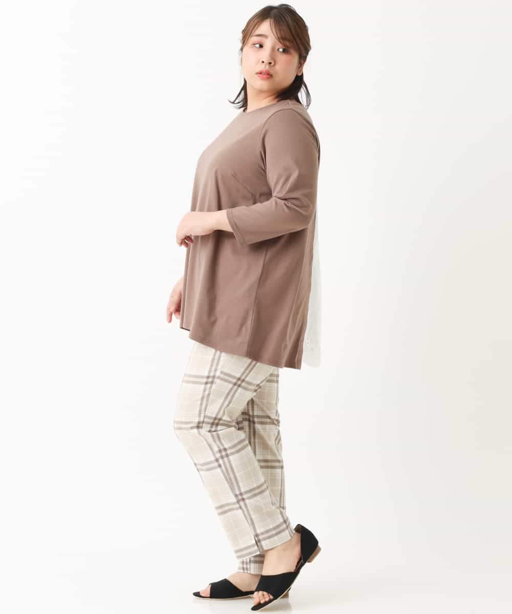 OLLEM15090 eur3(エウルキューブ) 【大きいサイズ】ゆるストレートチェック柄パンツ ベージュ