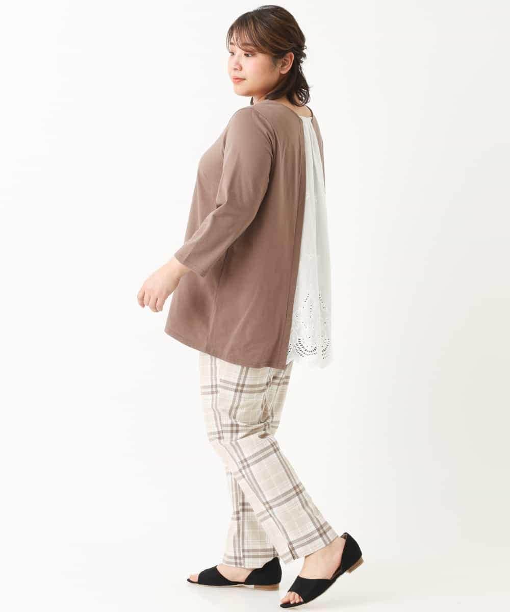 OLLEM15090 eur3(エウルキューブ) 【大きいサイズ】ゆるストレートチェック柄パンツ ベージュ