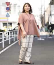OLLEM15090 eur3(エウルキューブ) 【大きいサイズ】ゆるストレートチェック柄パンツ ベージュ