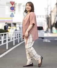 OLLEM15090 eur3(エウルキューブ) 【大きいサイズ】ゆるストレートチェック柄パンツ ベージュ