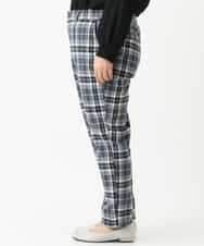 OLLEM15090 eur3(エウルキューブ) 【大きいサイズ】ゆるストレートチェック柄パンツ ダークグレー
