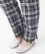 OLLEM15090 eur3(エウルキューブ) 【大きいサイズ】ゆるストレートチェック柄パンツ ダークグレー