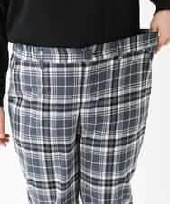 OLLEM15090 eur3(エウルキューブ) 【大きいサイズ】ゆるストレートチェック柄パンツ ダークグレー