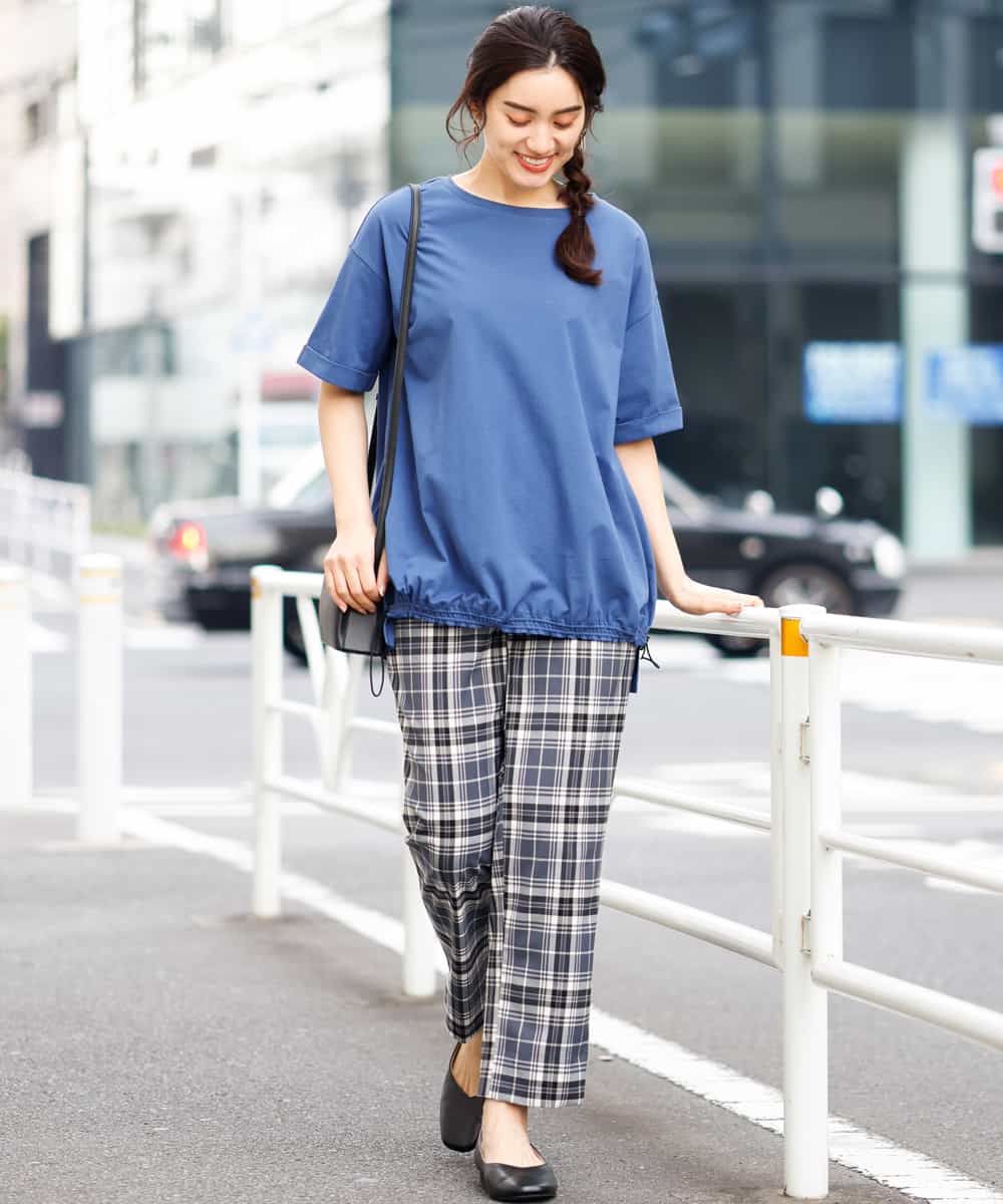 OLLEM15090 eur3(エウルキューブ) 【大きいサイズ】ゆるストレートチェック柄パンツ ダークグレー
