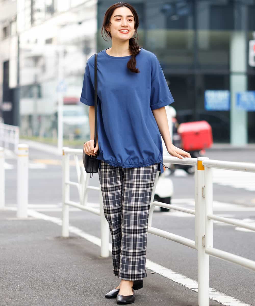 OLLEM15090 eur3(エウルキューブ) 【大きいサイズ】ゆるストレートチェック柄パンツ ダークグレー