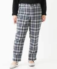OLLEM15090 eur3(エウルキューブ) 【大きいサイズ】ゆるストレートチェック柄パンツ ダークグレー