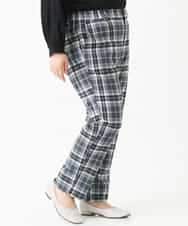 OLLEM15090 eur3(エウルキューブ) 【大きいサイズ】ゆるストレートチェック柄パンツ ダークグレー