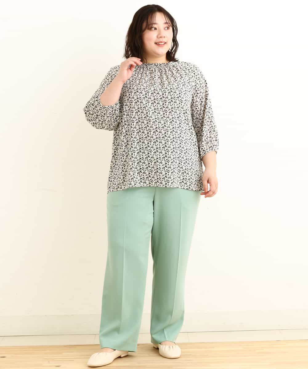 OLLEP13090 eur3(エウルキューブ) 【大きいサイズ/接触冷感】さらっとセンターラインストレートパンツ ライトグリーン(30)