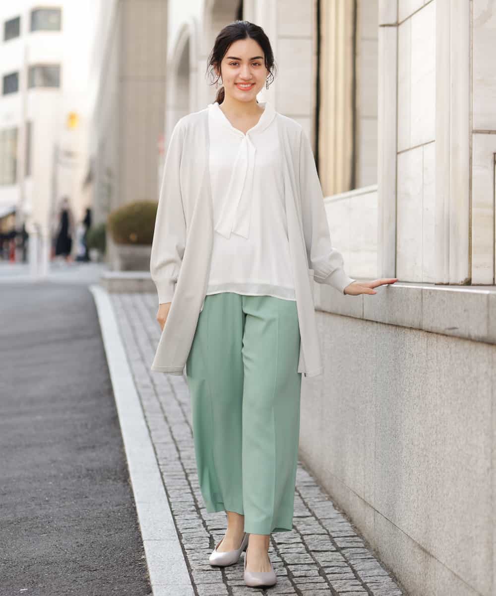 OLLEP13090 eur3(エウルキューブ) 【大きいサイズ/接触冷感】さらっとセンターラインストレートパンツ ライトグリーン(30)