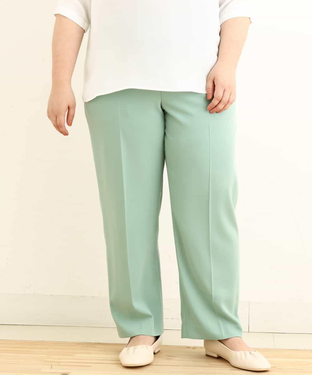 OLLEP13090 eur3(エウルキューブ) 【大きいサイズ/接触冷感】さらっとセンターラインストレートパンツ ライトグリーン(30)