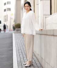 OLLEP13090 eur3(エウルキューブ) 【大きいサイズ/接触冷感】さらっとセンターラインストレートパンツ ベージュ(82)