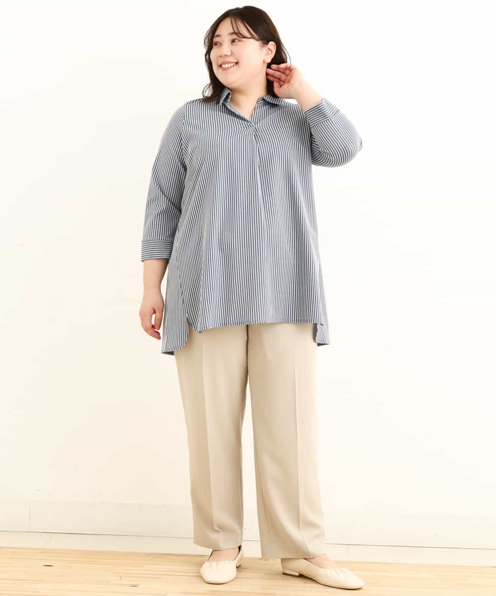 OLLEP13090 eur3(エウルキューブ) 【大きいサイズ/接触冷感】さらっとセンターラインストレートパンツ ベージュ(82)