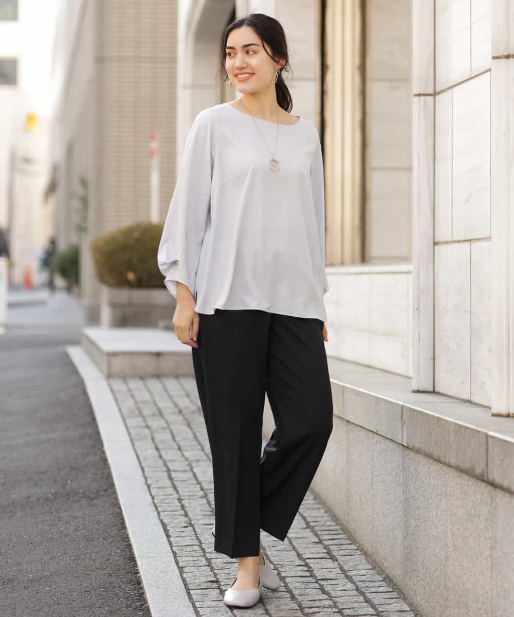 OLLEP13090 eur3(エウルキューブ) 【大きいサイズ/接触冷感】さらっとセンターラインストレートパンツ ブラック(94)
