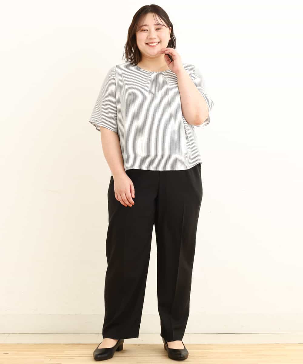 OLLEP13090 eur3(エウルキューブ) 【大きいサイズ/接触冷感】さらっとセンターラインストレートパンツ ブラック(94)