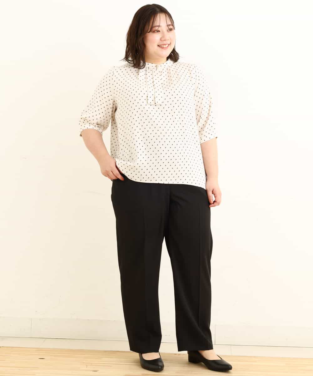 OLLEP13090 eur3(エウルキューブ) 【大きいサイズ/接触冷感】さらっとセンターラインストレートパンツ ブラック(94)