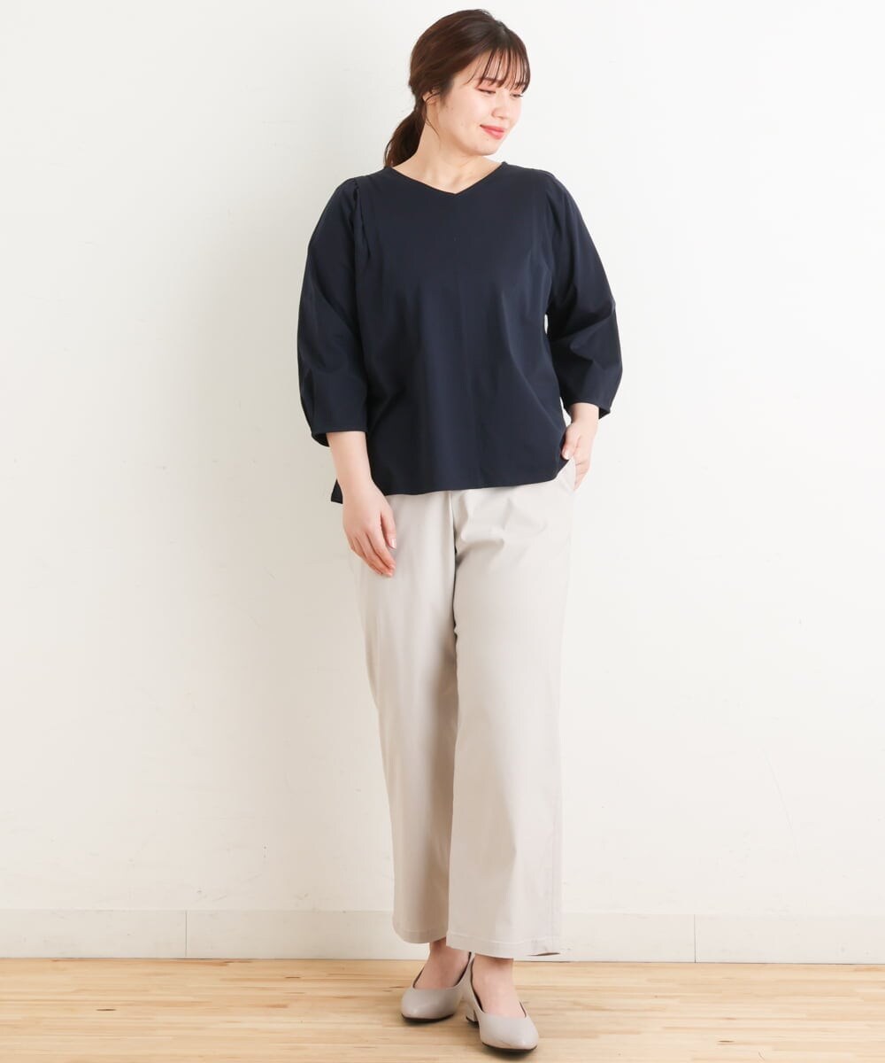 OLLES16080 eur3(エウルキューブ) 【大きいサイズ】さらさらストレッチワイドパンツ ライトグレー(91)
