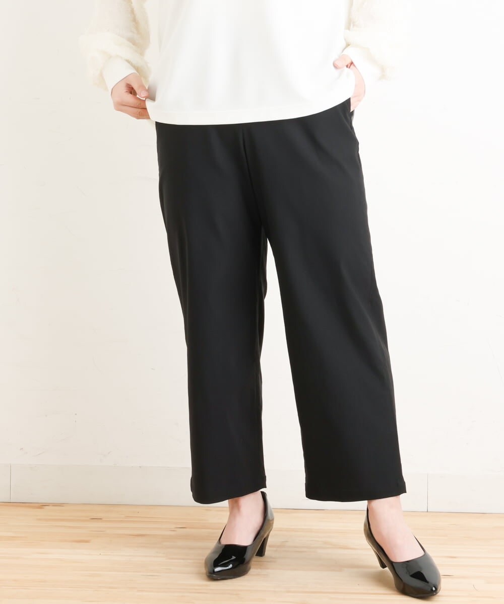 OLLES16080 eur3(エウルキューブ) 【大きいサイズ】さらさらストレッチワイドパンツ ブラック(94)