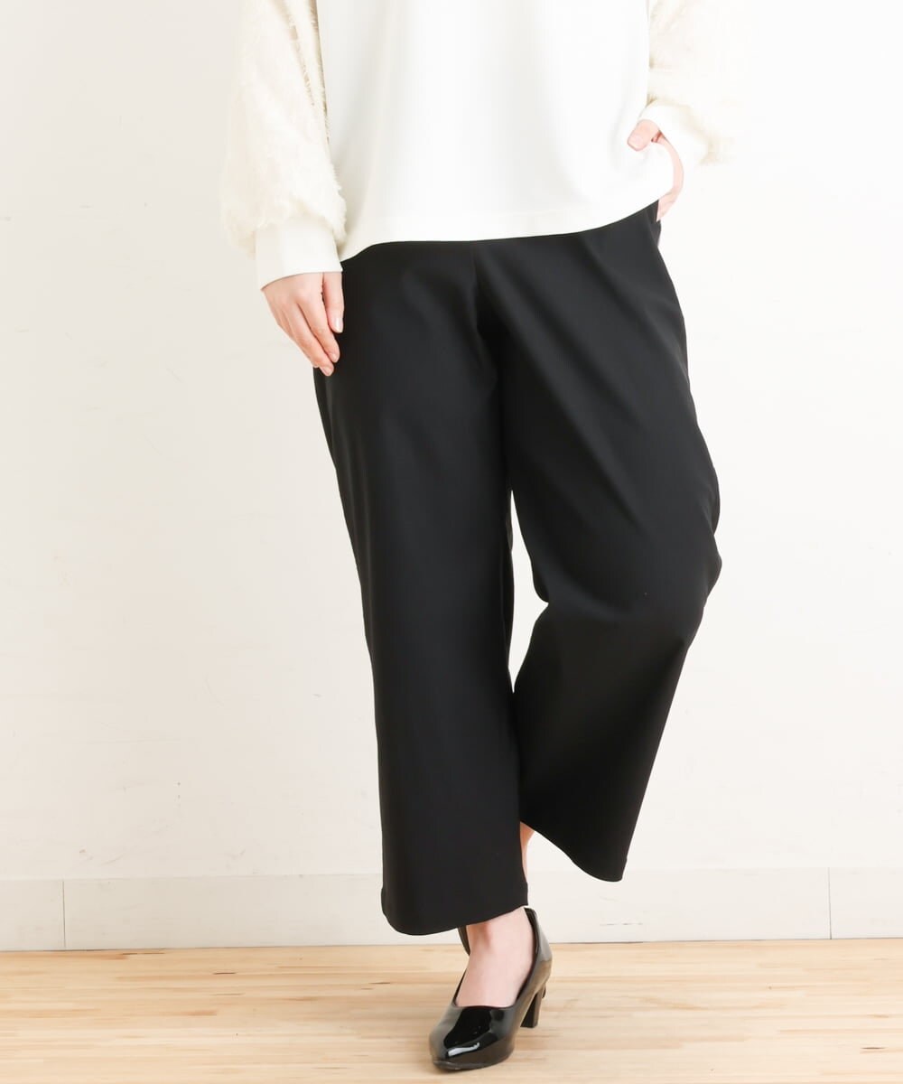 OLLES16080 eur3(エウルキューブ) 【大きいサイズ】さらさらストレッチワイドパンツ ブラック(94)