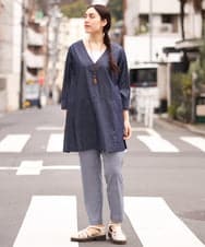 OLLES26090 eur3(エウルキューブ) 【大きいサイズ】チェック柄スリムパンツ ネイビー(57)