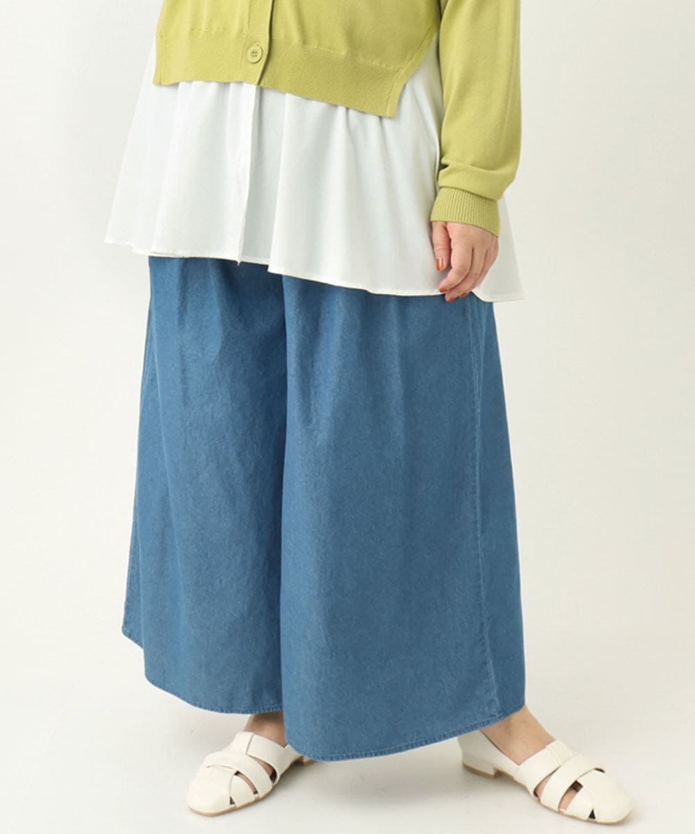 OLLFA02099 eur3(エウルキューブ) 【大きいサイズ】ライトデニムワイドパンツ ブルー(55)