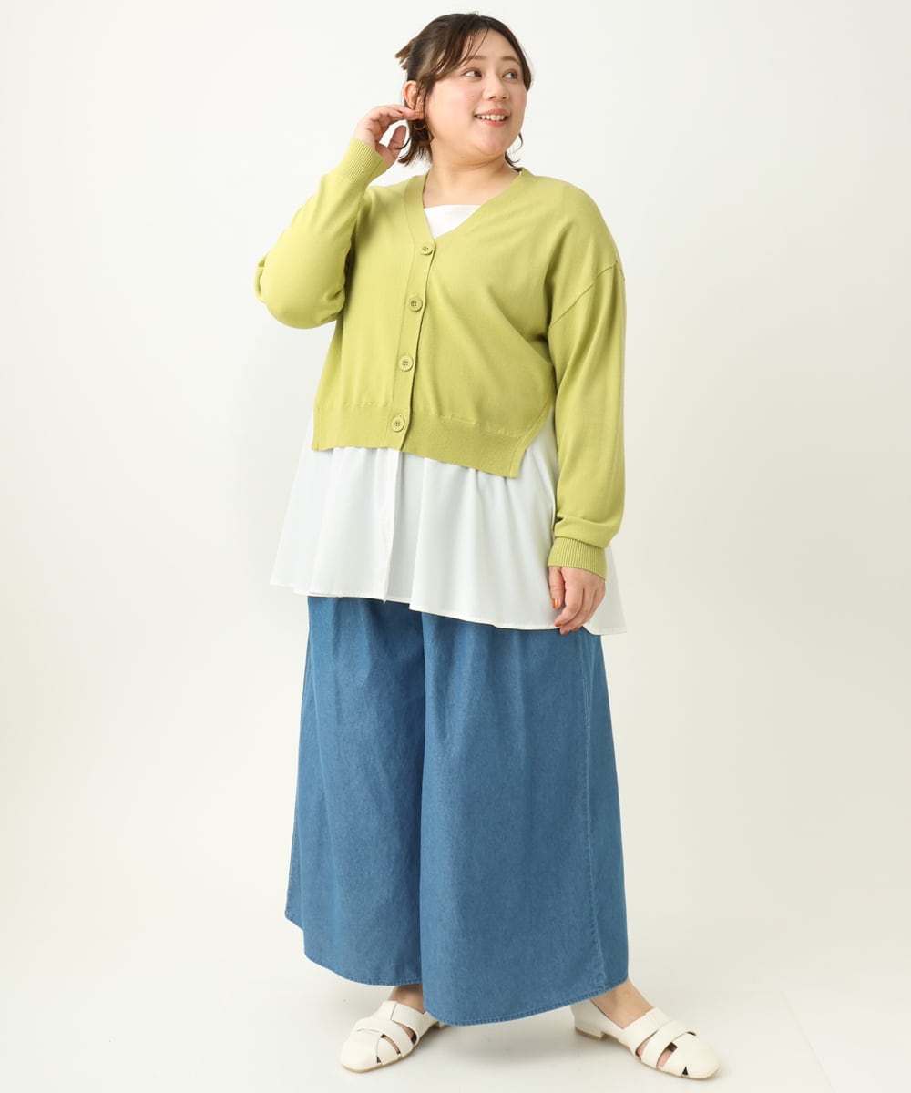 OLLFA02099 eur3(エウルキューブ) 【大きいサイズ】ライトデニムワイドパンツ ブルー(55)