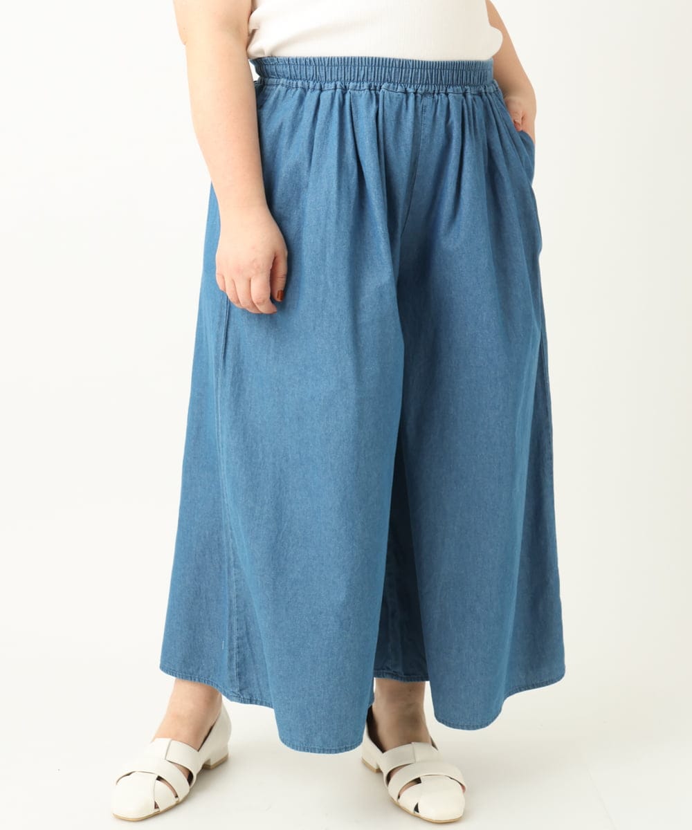 OLLFA02099 eur3(エウルキューブ) 【大きいサイズ】ライトデニムワイドパンツ ブルー(55)