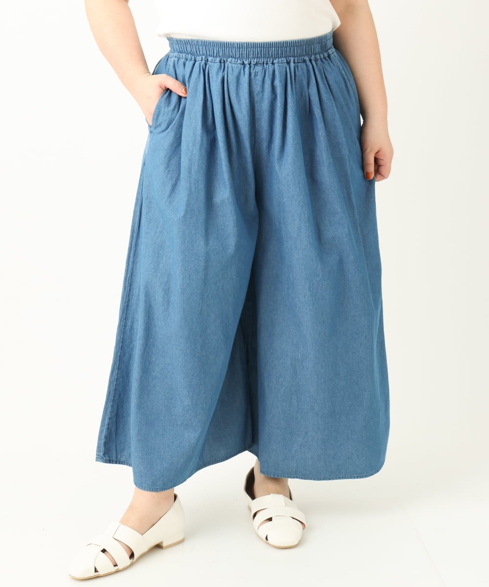 OLLFA02099 eur3(エウルキューブ) 【大きいサイズ】ライトデニムワイドパンツ ブルー(55)