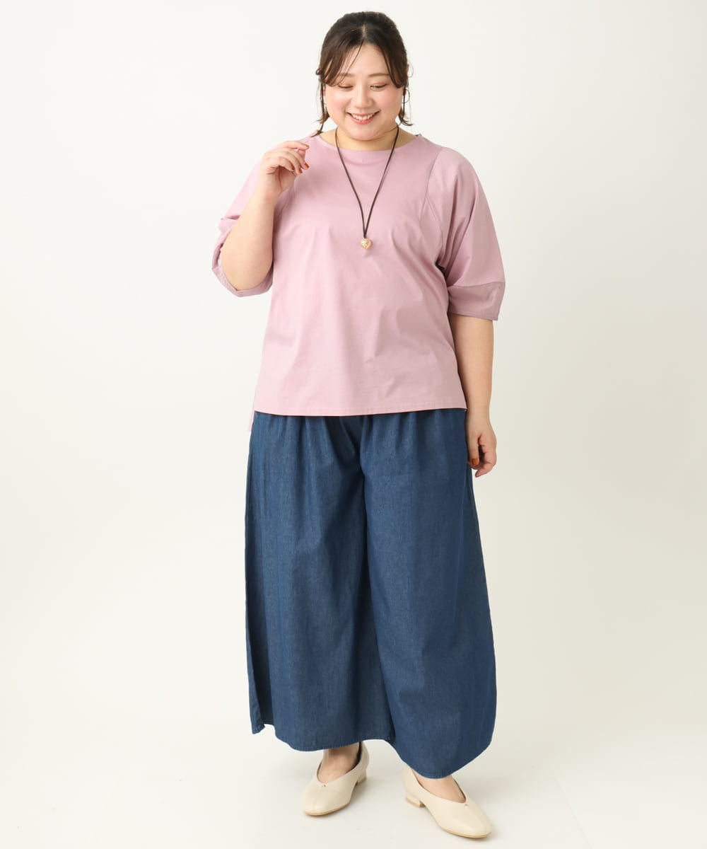 OLLFA02099 eur3(エウルキューブ) 【大きいサイズ】ライトデニムワイドパンツ ネイビー(57)