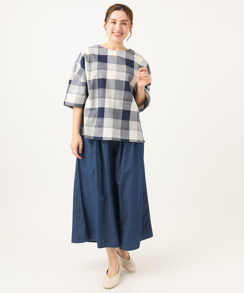 OLLFA02099 eur3(エウルキューブ) 【大きいサイズ】ライトデニムワイドパンツ ネイビー(57)